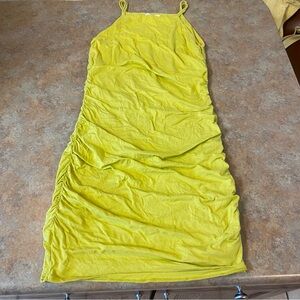 Graham & Spencer “ Velvet “ High Neck Strappy Ruched Cotton Mini Dress Neon S